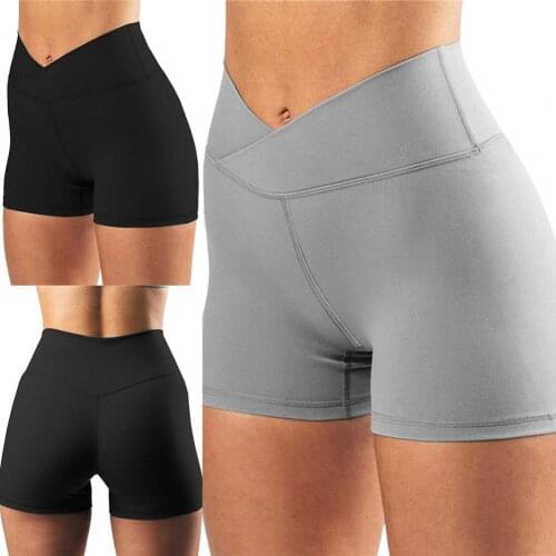 50% Hot Sales!! Women High Waist Solid Color Skinny Cross Waist Hip Lift Workout Yoga Sports Shorts
