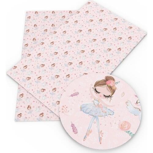David accessories 20*33cm Ballet Girls Printed Faux Leather Fabric for Bows Synthetic Leather DIY Handmade Materials,1Yc11718