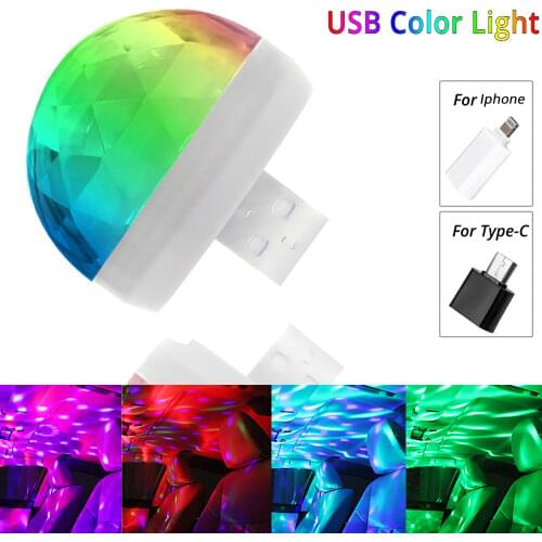 Car USB Ambient Light DJ RGB Mini Colorful Music Sound Led Apple USB Interface Holiday Party Atmosphere Interior Dome Trunk Lamp