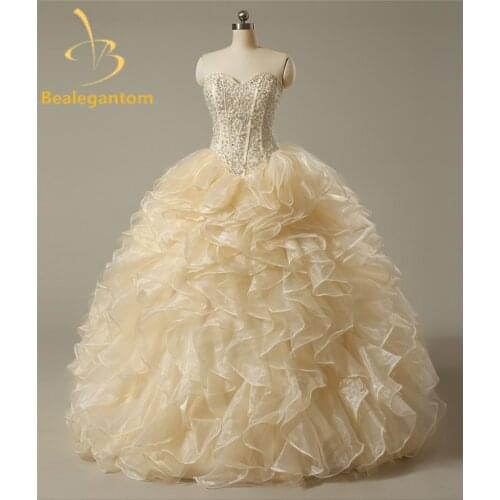Bealegantom 2020 Stock Cheap Pearls Quinceanera Dresses Ball Gown Beaded Crystals Sweet 16 Dresses Vestidos De 15 Anos QA969