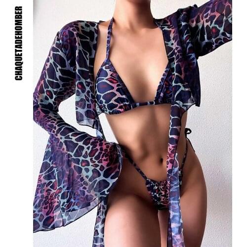 Bikinis 2021 Sexy Leopard Bandage Swimwear 3pcs/set Summer Swimsuit Brazilian Thong Swimming Suit Beachwear Women Clothing