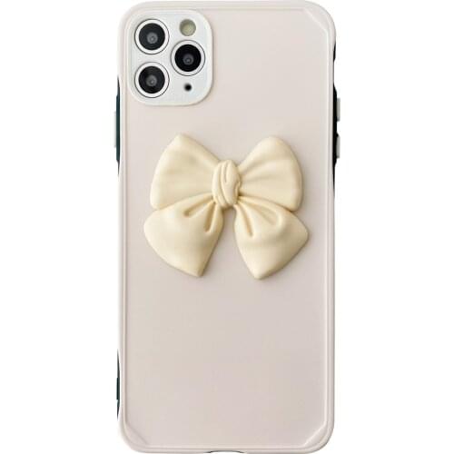 Fashion 3D Silicone Case for iPhone 12 Pro Max 11 X XS Cute Beige Bow Knot Back Cover Shell Phone Accessories