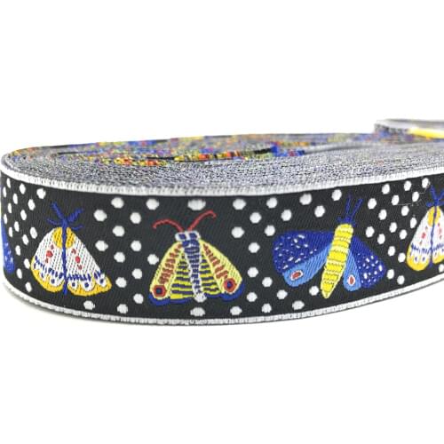 7/8" 22mm Wide Colorful Moth Jacquard Ribbon For Dog Collars