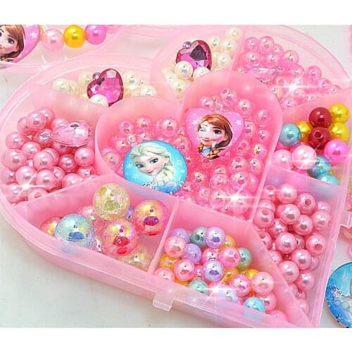 DIY Handmade Beaded Childrens Toy Disney Frozen Creative Beads Crafts Making Bracelet Necklace Jewelry Kit Girl Toy Gift