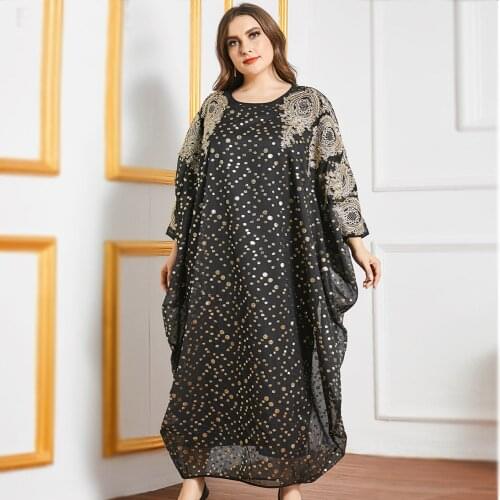 Ethnic Middle East Clothing Maxi Dress for Women Embroidery Eid Ramadan Loose Abaya Muslim Bat sleeve Arabic Oman Dubai Islamic