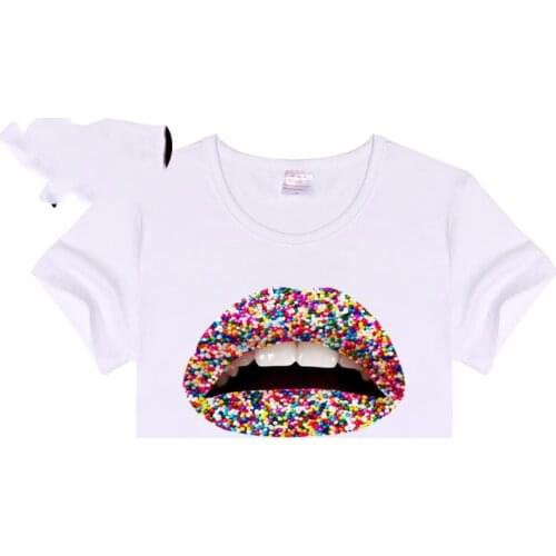 2021 Violent Casual Basic Plain Crew Neck Slim Fit Soft Short Sleeve T-shirt White Home Women Lips Printed T-shirt Female