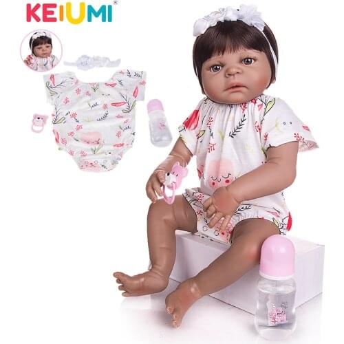KEIUMI 23 Inch Reborn Baby Doll Full Body Silicone 57cm Realistic Black Skin Baby Doll Girl Kid Birthday Gift Fake Baby Toy