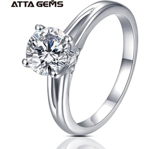 ATTAGEMS 1 Carat D Color Moissanite Wedding Rings For Women Top Quality 18K White Gold Color 100% 925 Sterling Silver Jewelry