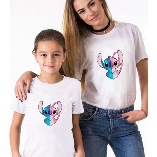 Brother Matching Outfits Twins T-shirt Cartoon Lilo & Stitch Print Short-Sleeved Men and Women Universal Top Kids Tshirt