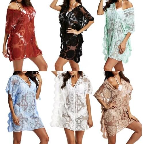 Hot Selling Women Solid Color Beach Blouse Short Sleeve Loose Style V-neck Tops Light 2021 New Beach Cover-Ups Swimwear