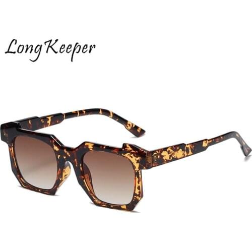 LongKeeper Fashion Square Sunglasses Women Vintage Polygon Mens Glasses Retro Sun Glasses Female Leopard Lentes De Sol Mujer UV