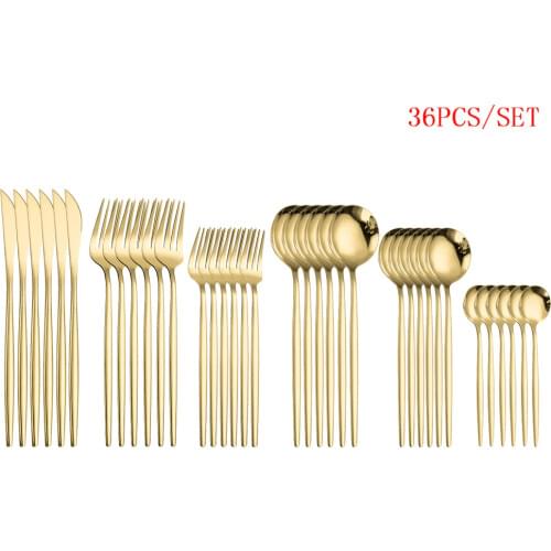 Gold Cutlery Set 18/10 Stainless Steel Golden Knives Forks Spoons Cutlery Set Kitchen Tableware Gold Dinnerware Set Dropshipping