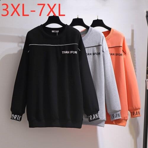 New ladies autumn winter plus size tops for women large long sleeve casual loose cotton black gray T-shirt 3XL 4XL 5XL 6XL 7XL