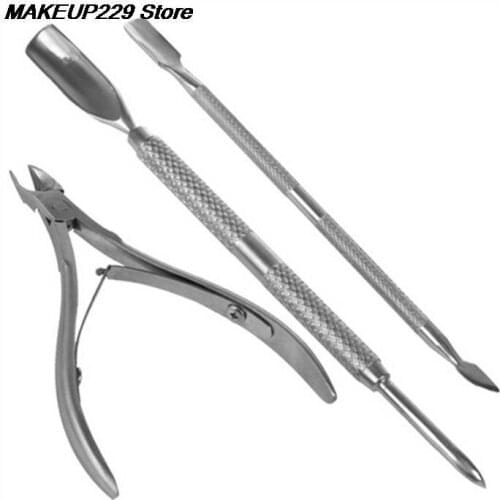 3Pcs/Set Stainless Steel Nail Cuticle Scissor Spoon Pusher Remover Nail Cutter Clipper Nipper Home Use Pedicure Foot Care Tool