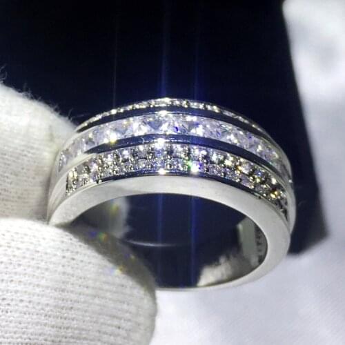 Unique Engagement Wedding Band Rings for men silver color AAAAA zircon Stone White Gold Filled male Party ring jewelry