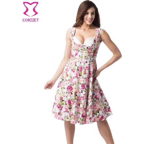 Fashion Cotton Pink Floral Print Autumn Dress Women Clothes Sleeveless Padded Cup Club Party Dresses 2016 Vintage Dress