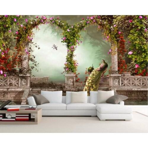 CJSIR Custom Photo Wallpaper Mural Wall Sticker European Pastoral Peacock Roman Column TV Background Papel De Parede Decors