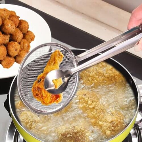 Stainless Steel Strainer Spoon Food Clip 2In1 Useful Kitchen Tool Fried Food Oil Filter Net And Scoon Kitchen Gargets Accessorie