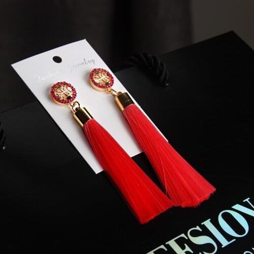 Tassel Earrings Boho Bohemian Long Reb Black Rhinestone Cute Dangling Earring for Women Orecchini Lunghi Oorbellen Lang Kolczyki