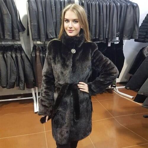 100% Natural Mink Fur Coat Real Fur Jacket With Belt 2021 New Autumn Winter Fashion Warm Overcoat