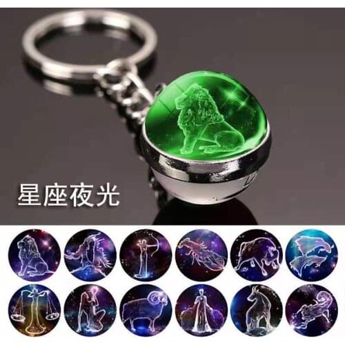 12 Constellation Luminous Keychain Glass Ball Pendant Zodiac luminous Keychain Glow In The Dark Key Chain Holder Men Women Gift
