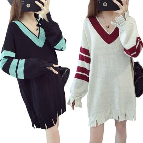 Knitted Cotton Maternity Dress Spring Fashion Long Sleeve Clothes for Pregnant Women Pregnancy Clothing V Neck Sexy Vestido