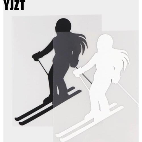 YJZT 13.8×17.5CM Cool Ski Girl Rear Bumper Decoration Creative Vinyl Decal Car Sticker Black/Silver 20A-0410