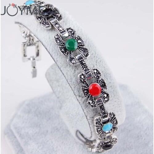 Bohemian Vintage Charm Bracelet Femme Rainbow Crystal Lover Womens Bracelet Bijoux Silver Color Hand Jewelry Dropshipping Gift