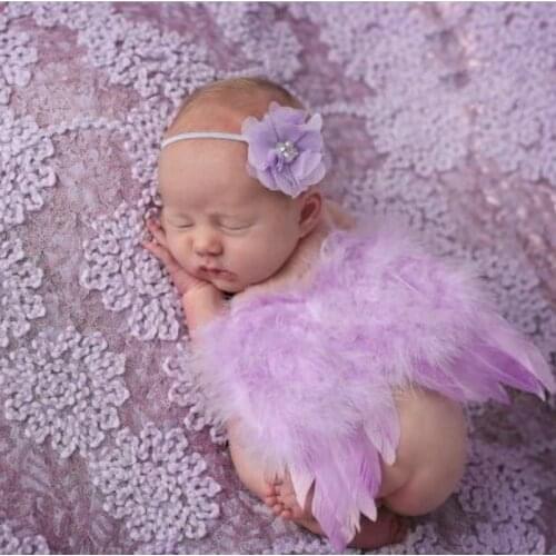 1Set Fashion Newborn Baby Kids Feather Lace Headband & Angel Wings Flowers Photography Studio Props
