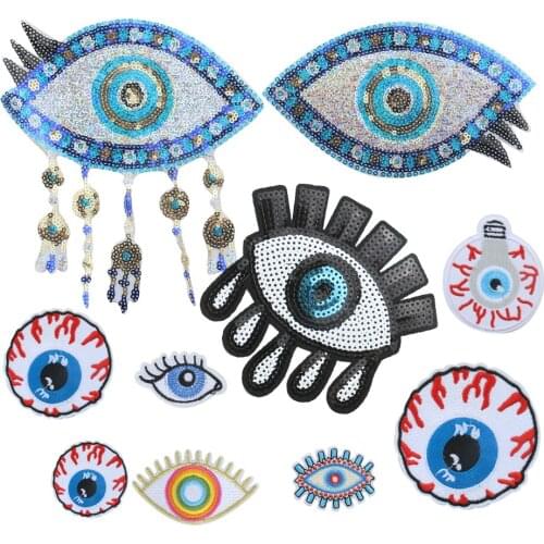 1PC Badges Blue Eye Embroidery Patches Applique Iron on Patches for Clothing Sticker Sewing Apparel Accessories Embellishments