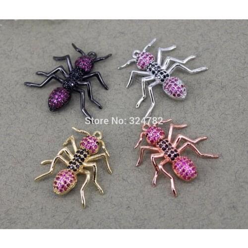10pcs Metal Copper Cubic Zirconia Insect Ant Pendant Beads,Paved Mix color CZ Ant Beads For Jewelry Making