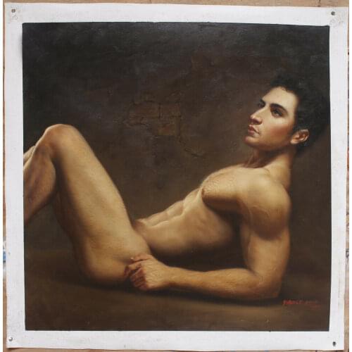 100%hand-painted Fine art male nude sitting men original oil painting on canvas handmade