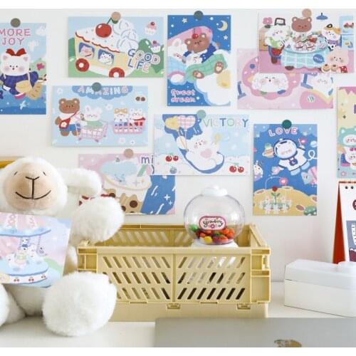 15pcs Kawaii Wall Cards Cute Bear Series Home Decorative Cards Wall Bedroom Postcard Wall Stickers Home Decoration