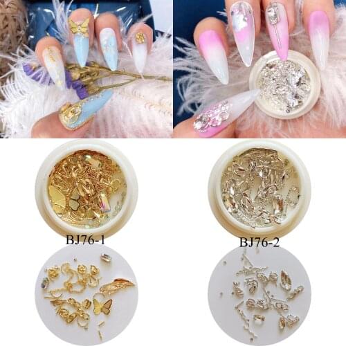 1Jar Nail Art Mix Decorations Butterfly Gem Chain Foil Mix with Rhinestone Different items Mix Decoration BJ76