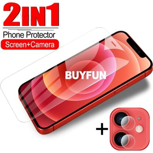 2 IN 1 Safety Glass For iphone 12 11 X XS Pro Max Mini Front Glass+Camera Lens Film On For iphone12 Phone Glasses Aifon 12 Glas