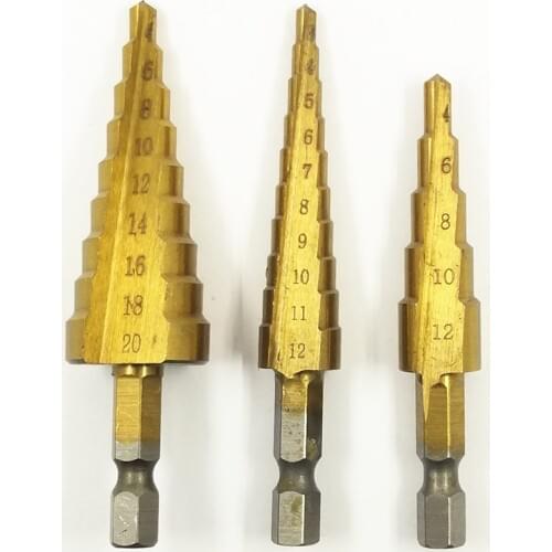 DGKS 3pcs HSS Titanium Coated Step Drill Bit for Metal 3-12mm 4-12mm 4-20mm High Speed Steel Wood Drilling Power Tools
