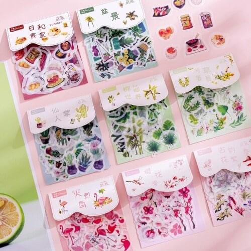 40PCS/Pack Beautiful Plant Series Stickers Creative Hand Account DIY Washi Paper Materials Stickers School Office Supplies