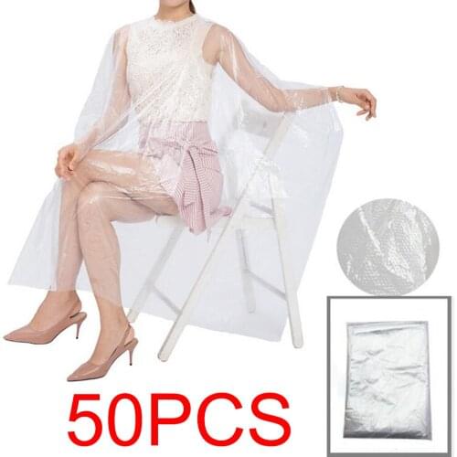 50pcs Disposable Hairdressing Capes PE Waterproof Apron Cutting Perm Dye Haircutting Cape Barber Transparent Hairdressing Cloth