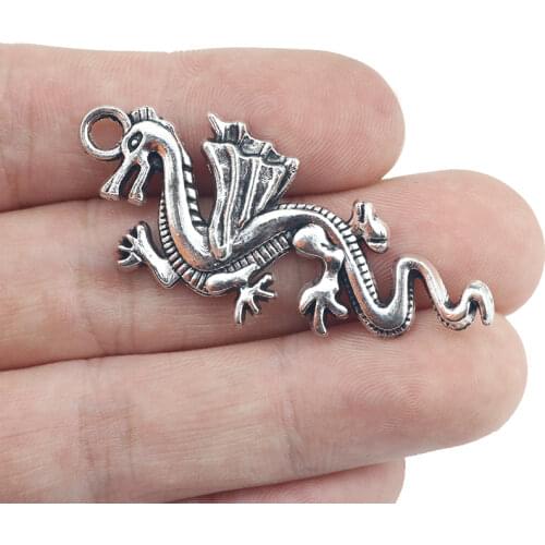 6 Pieces 20*25mm Antique Silver Color Dragon Wicca Charms Keychains For DIY Jewelry Making