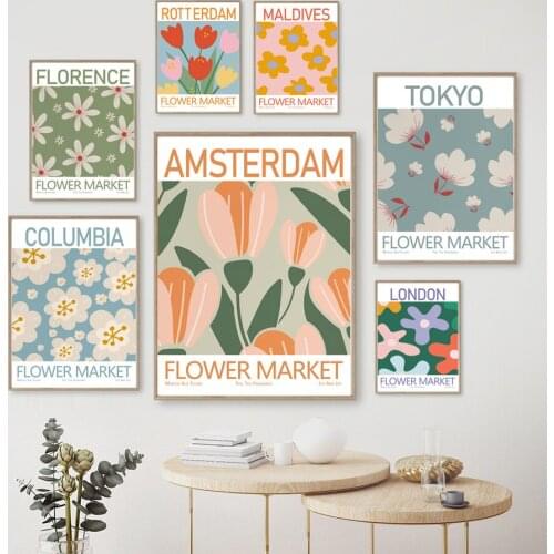 Abstract Flower Market Tokyo London Paris Wall Art Canvas Painting Nordic Posters And Prints Wall Pictures For Living Room Decor