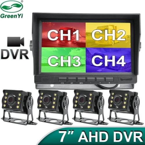 AHD1280x720P 7 Inch IPS Truck Bus 4CH Vehicle DVR Recorder Parking Monitor With 4 Channels Front Rear Left Right AHD Car Camera