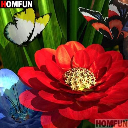HOMFUN Full Square/Round Drill 5D DIY Diamond Painting "Flower butterfly" 3D Embroidery Cross Stitch 5D Decor Gift A17328