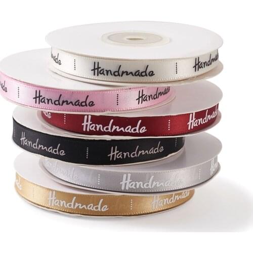 6 Rolls Satin Ribbon Printed "Handmade" Single Face 3/8 inch(10mm) for Gift Wrap Wedding Party Decoration Sew Craft