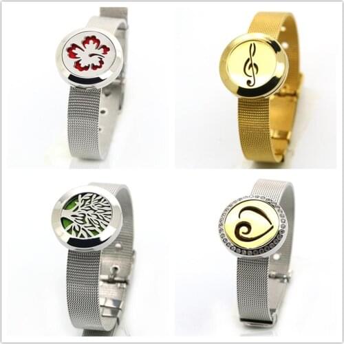 BOFEE Magnetic Aromatherapy Locket Bracelet Stainless Steel Essential Oil Diffuser Locket Chain Metallic Steel Band Jewelry Gift