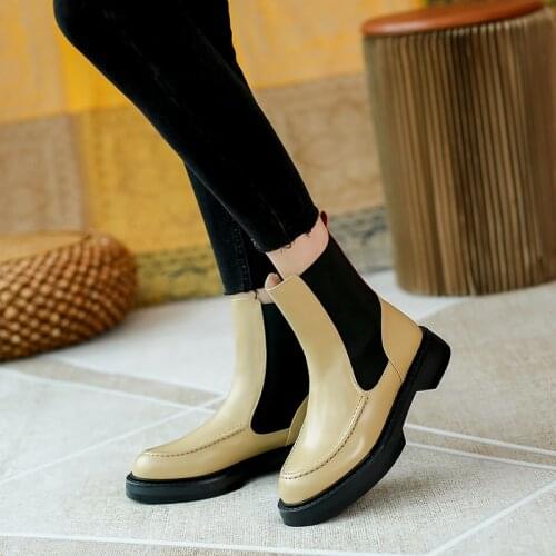 2021 New Boots Women Genuine Leather Round Toe Chunky Heel Autumn Boots Platform Boots Winter Women Shoes Motorcycle Boots