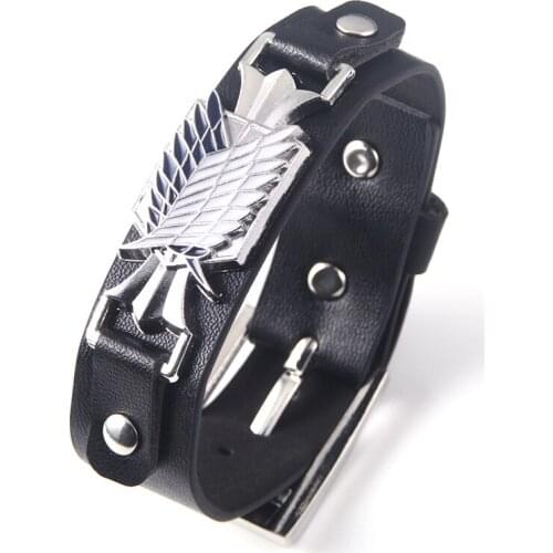 Anime Attack On Titan Bracelet Wings of Liberty Wristband No Kyojin Leather Belt Buckle Bracelet For Women Men Cosplay Gift