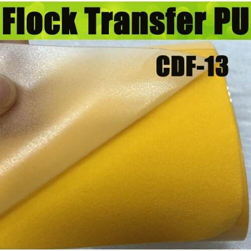 CDF-13 Dark yellow High quality heat transfer flocking PU vinyl, flock pu transfer film for shirts with size 50X100CM