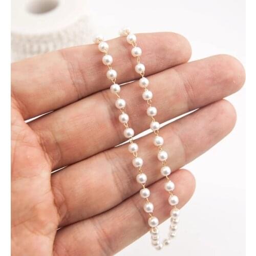 Stainless Steel Artificial Pearl Chain Meter For Jewelry Making Gold Metal Artificial Pearl Chain Bulk Wholesale 1m
