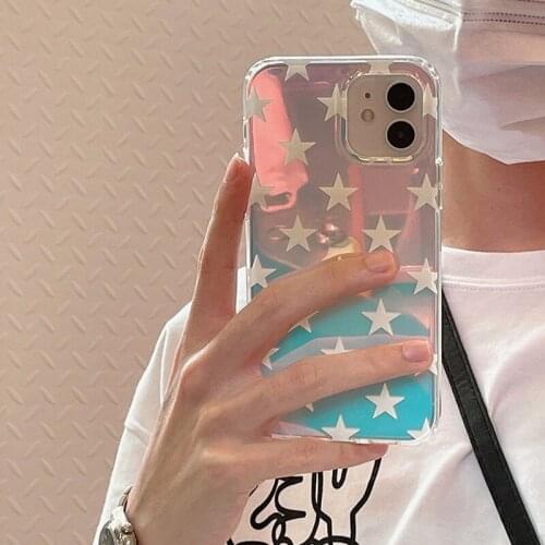 Laser Rainbow Stars Phone Case for iPhone 12 11 Pro Max 7 8 Plus X XS XR SE2 Case Korea INS Soft Silicone Transparent Back Cover