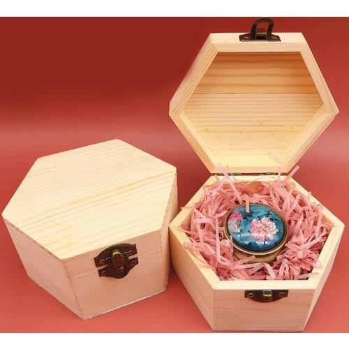 Hexagonal Shaped Wooden Storage Box Jewelry Wedding Gift Box Jewelry Display Wooden Box Eternal Flower Packaging Gift